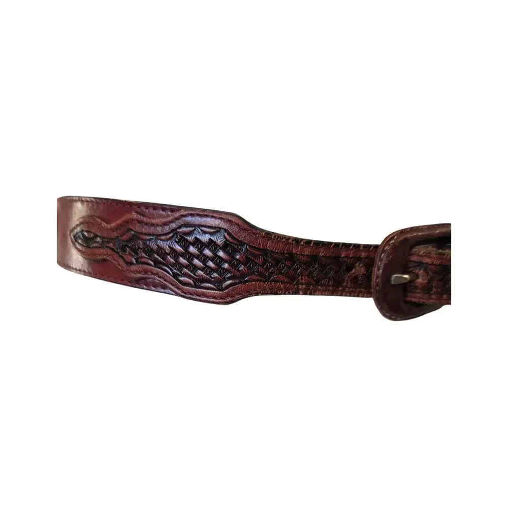 Vintage Handcrafted Western Leather Belt Mens 44 Silver Concho Tooled